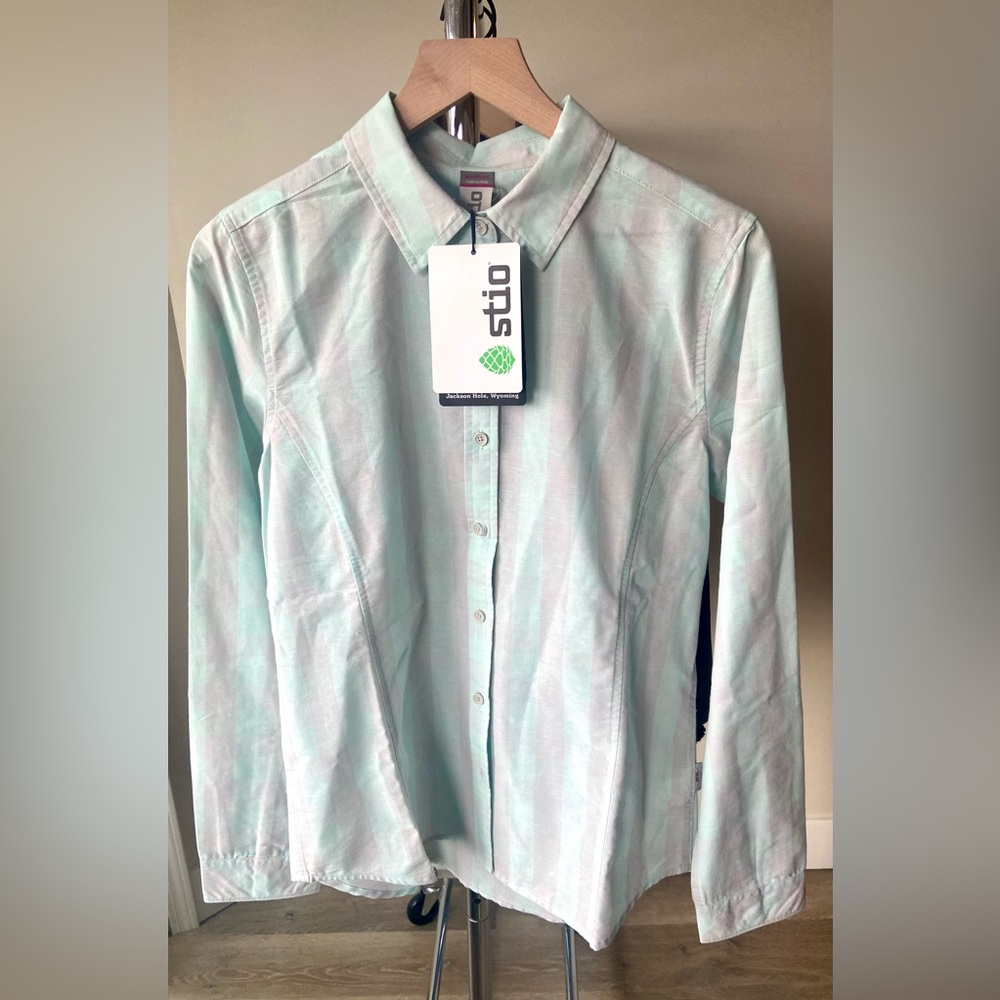 M 🔖 STIO Check Emery Shirt Linen Blend Polished Ice $139